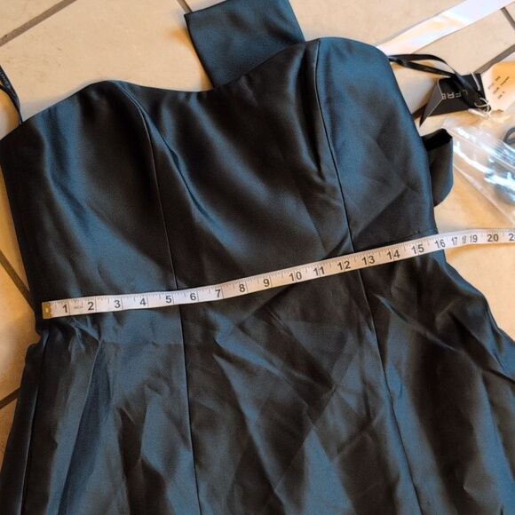 NWT Alfred Sung Strapless A-line Satin Gown Modern Bow Detail Evergreen 14 - Picture 8 of 13